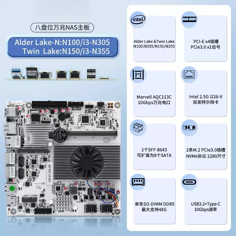 8 Bölmeli NAS Anakartı, N100 N - Nas Motherboard 8 Sata Mini Itx incelemesi ve fiyatı